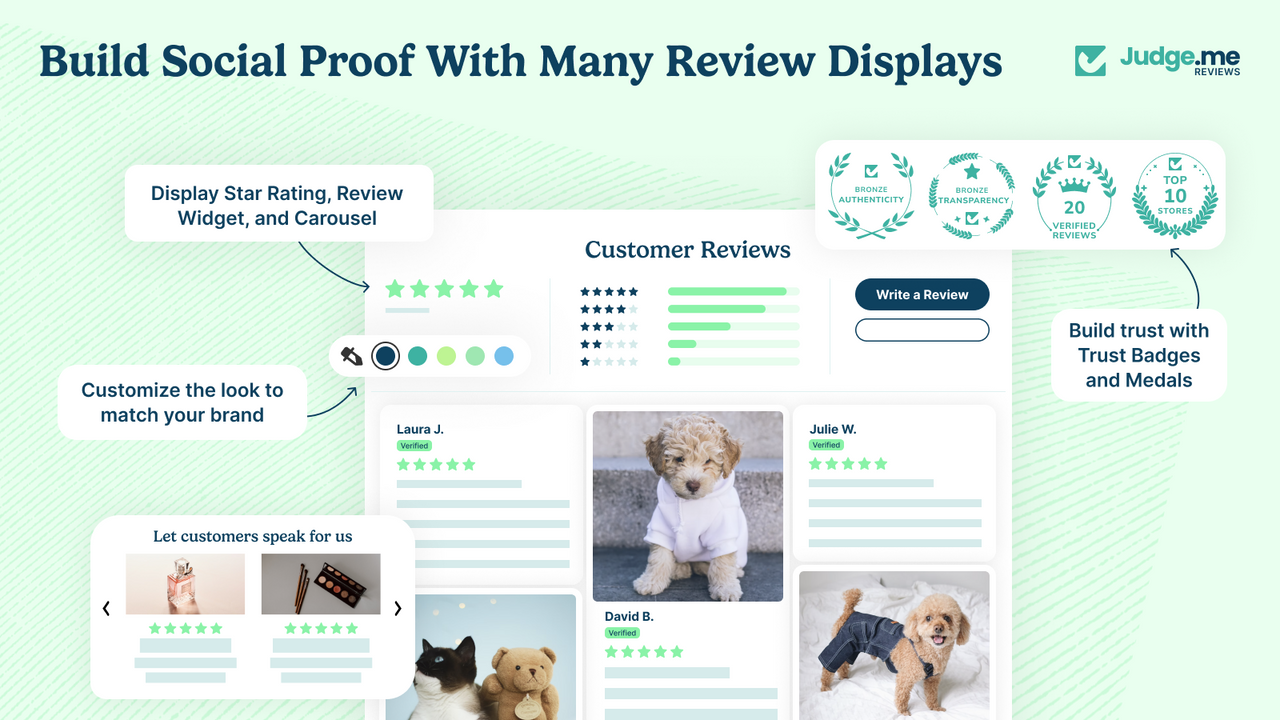 Judge.me review widget, star rating and carousel on a Shopify product page