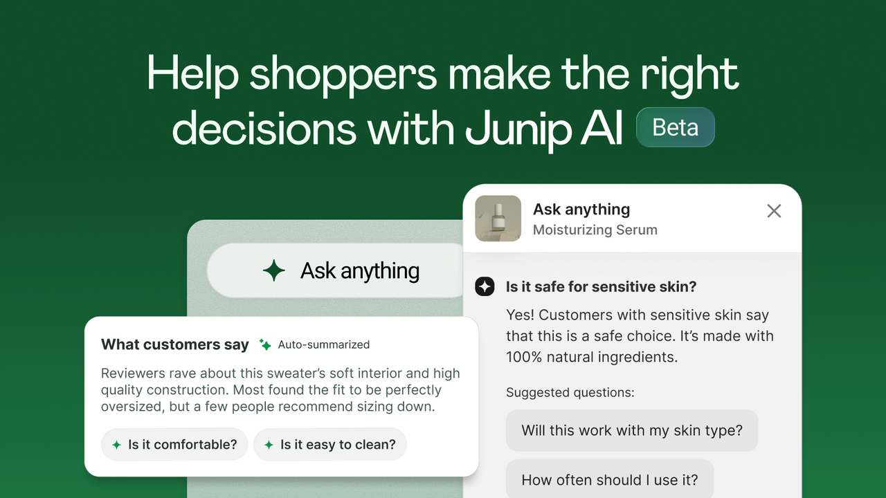 Junip AI shopper Q&A widget over summarized reviews