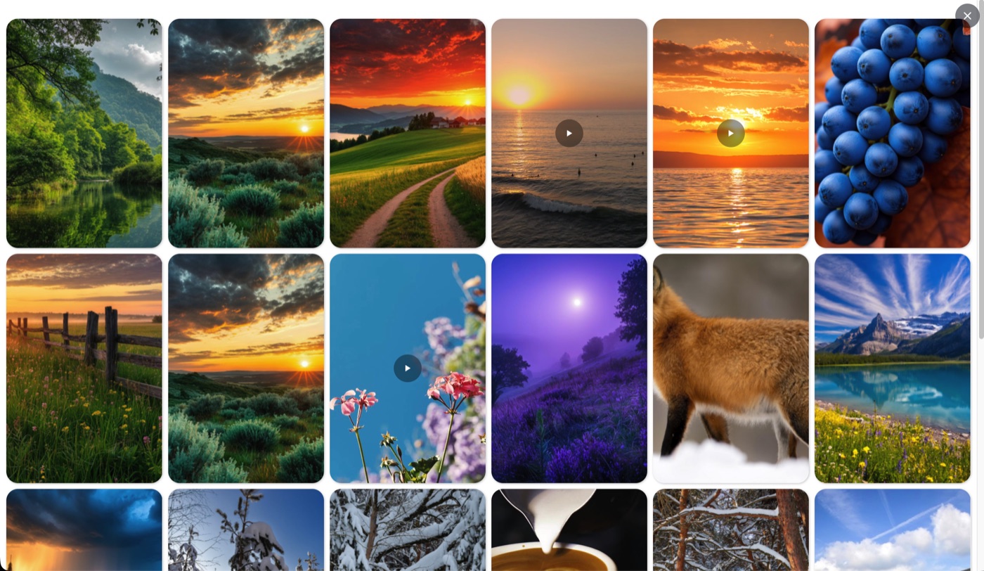 PVR all-media modal showing a grid of every customer photo and video thumbnail
