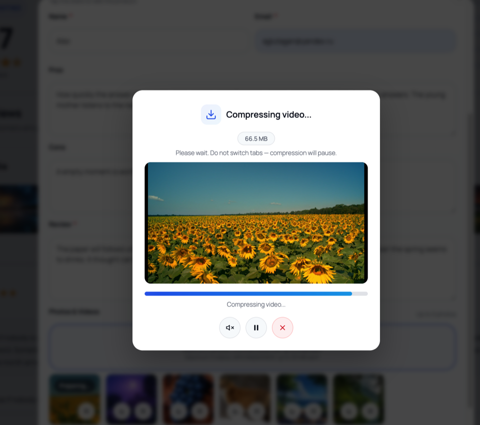PVR in-browser video compression with real-time progress