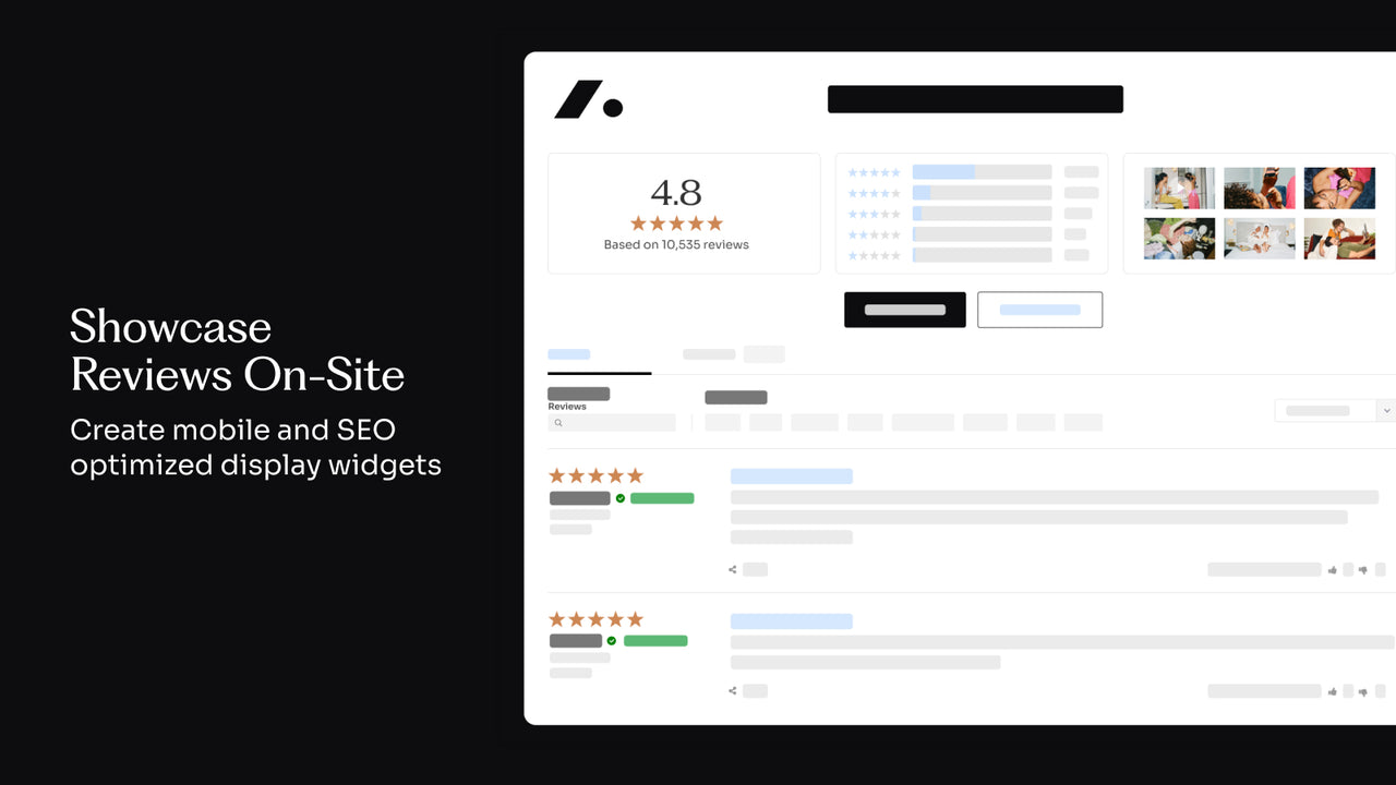 Stamped review widget on a storefront with rating histogram and photo grid