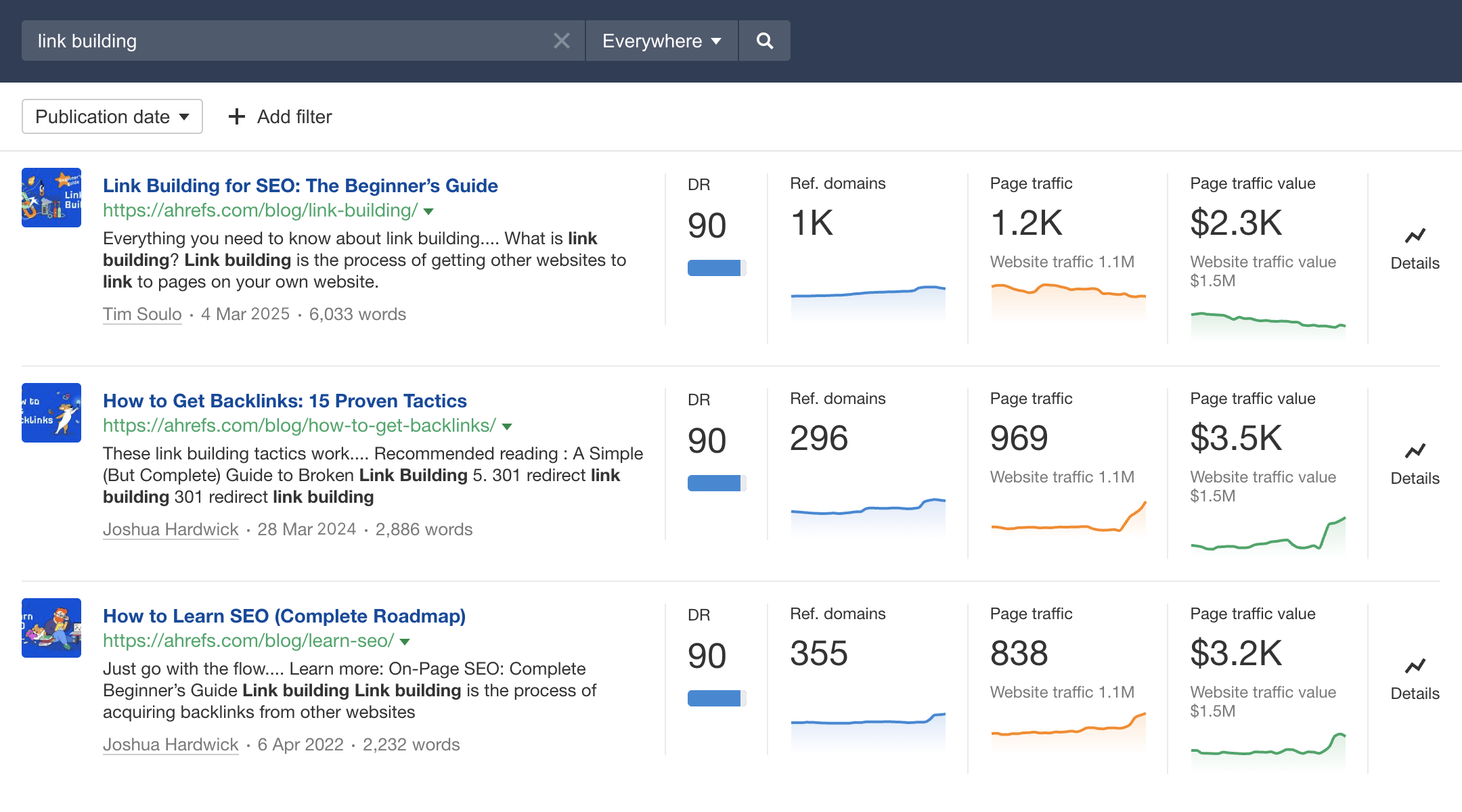 Ahrefs Content Explorer hero showing content discovery and link prospecting interface